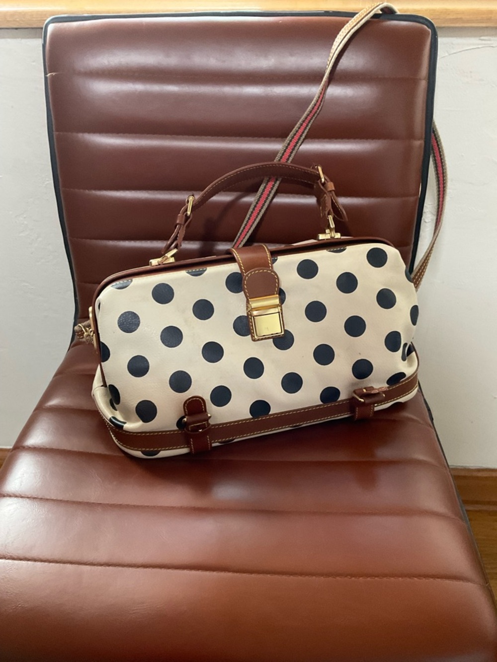 Anthropology .  HOLDING HORSES Cream Polka Dot Shoulder Satchel with Brown Trim